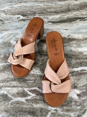 Mila Paoli Blush Knot Leather Slide Heels